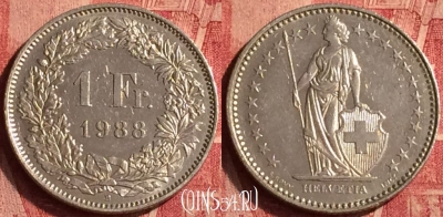 Швейцария 1 франк 1988 года, KM# 24a, 362o-089