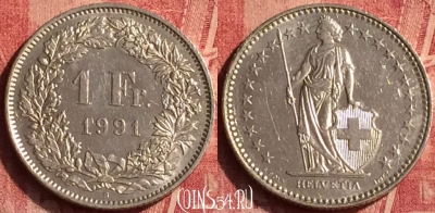 Швейцария 1 франк 1991 года, KM# 24a, 363o-023