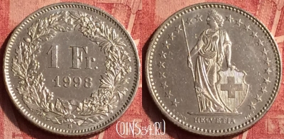 Швейцария 1 франк 1998 года, KM# 24a, 362o-076