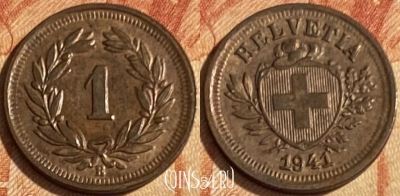 Швейцария 1 раппен 1941 года, KM# 3, 463q-210 ♛