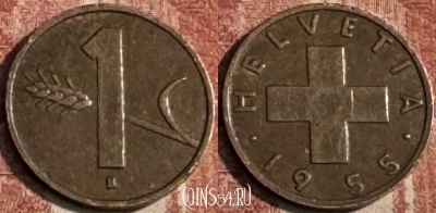 Швейцария 1 раппен 1955 года, KM# 46, 107s-078