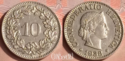Швейцария 10 раппенов 1938 года, KM# 27b, 312o-110 ♛