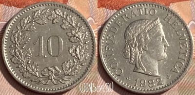 Швейцария 10 раппенов 1982 года, KM# 27, 262q-049