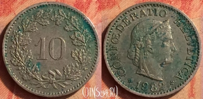 Швейцария 10 раппенов 1982 года, KM# 27, 445o-018