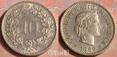 Швейцария 10 раппенов 1989 года, KM# 27, 311o-132