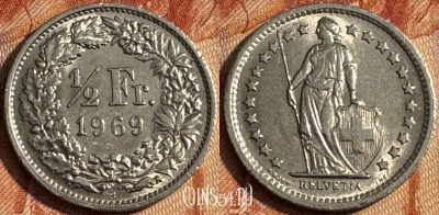 Швейцария 1/2 франка 1969 года, KM# 23a, 148s-052 ♛