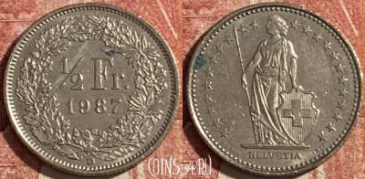 Швейцария 1/2 франка 1987 года, KM# 23a, 476р-123 ♛