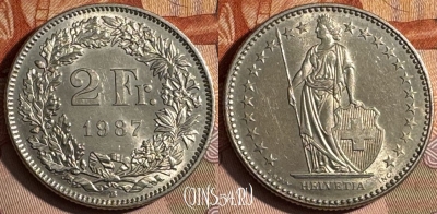 Швейцария 2 франка 1987 года, KM# 21a, 241s-136
