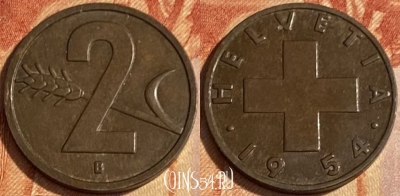 Швейцария 2 раппена 1954 года, KM# 47, 463q-201