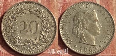 Швейцария 20 раппенов 1962 года, KM# 29a, 097p-054