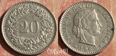 Швейцария 20 раппенов 1962 года, KM# 29a, 172p-115