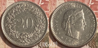 Швейцария 20 раппенов 1965 года, KM# 29a, 091s-124