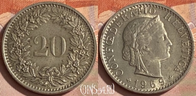 Швейцария 20 раппенов 1969 года, KM# 29a, 348p-103