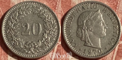 Швейцария 20 раппенов 1970 года, KM# 29a, 241p-013