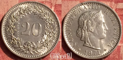 Швейцария 20 раппенов 1971 года, KM# 29a, 361o-006