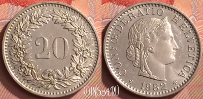 Швейцария 20 раппенов 1982 года, KM# 29a, 142o-110