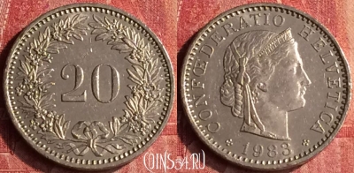 Швейцария 20 раппенов 1983 года, KM# 29a, 399-034