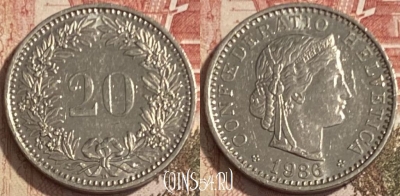 Швейцария 20 раппенов 1986 года, KM# 29a, 087s-042