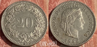 Швейцария 20 раппенов 1992 года, KM# 29a, 417p-101