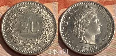 Швейцария 20 раппенов 2009 года, KM# 29a, 296q-101