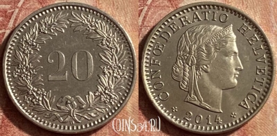 Швейцария 20 раппенов 2014 года, KM# 29a, 134p-034 ♛