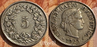 Швейцария 5 раппенов 1925 года, KM# 26, 279s-106
