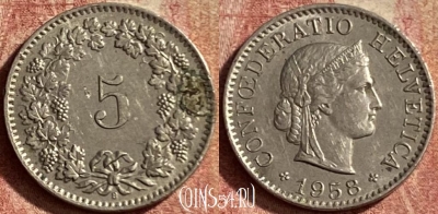 Швейцария 5 раппенов 1958 года, KM# 26, 138p-040