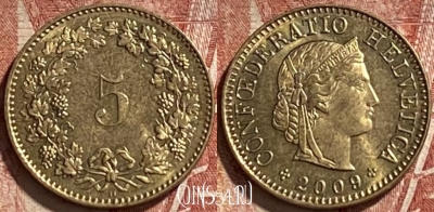 Швейцария 5 раппенов 2009 года, KM# 26c, 463r-501
