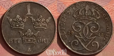 Швеция 1 эре 1948 года, KM# 810, 294l-029