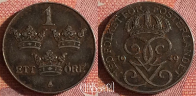 Швеция 1 эре 1949 года, KM# 810, 352-117