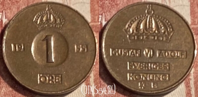 Швеция 1 эре 1955 года, KM# 820, 080s-139