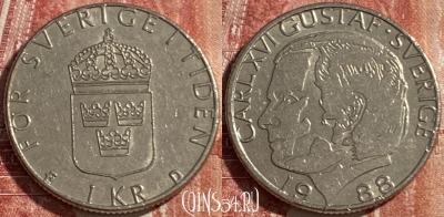 Швеция 1 крона 1988 года, KM# 852a, 475r-115
