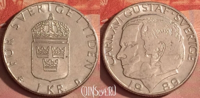 Швеция 1 крона 1989 года, KM# 852a, 330l-003