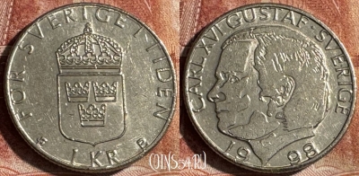 Швеция 1 крона 1998 года, KM# 852a, s453s-092