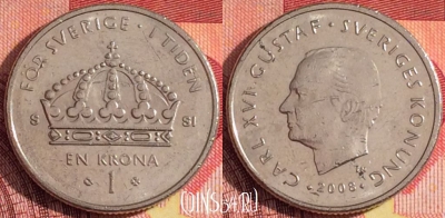 Швеция 1 крона 2008 года, KM# 894, 251i-046