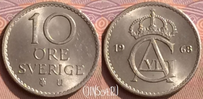 Швеция 10 эре 1968 года, KM# 835, 449-103