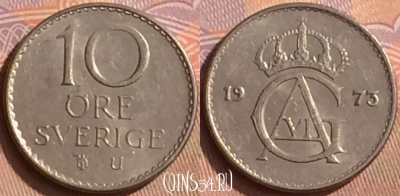 Швеция 10 эре 1973 года, KM# 835, 450-059