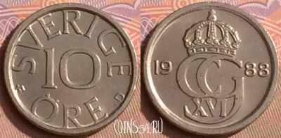 Швеция 10 эре 1988 года, KM# 850, 448-022