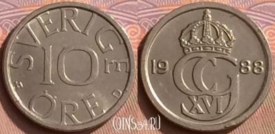 Швеция 10 эре 1988 года, KM# 850, 449-104