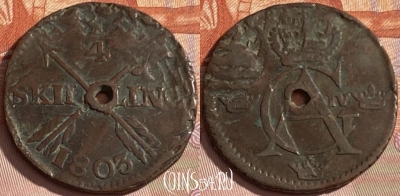 Швеция 1/4 скиллинга 1803 года, KM# 564, 346p-103