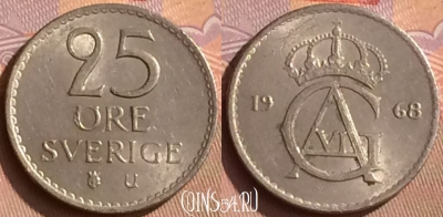 Швеция 25 эре 1968 года, KM# 836, 450-059