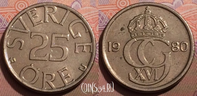 Швеция 25 эре 1980 года, KM# 851, 241b-074