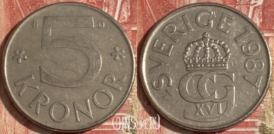 Швеция 5 крон 1987 года, KM# 853, 194r-023