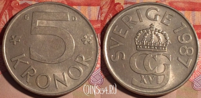 Швеция 5 крон 1987 года, KM# 853, 198a-094