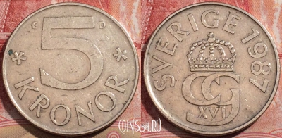Швеция 5 крон 1987 года, KM# 853, 207-087