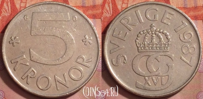 Швеция 5 крон 1987 года, KM# 853, 261k-066