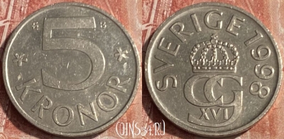 Швеция 5 крон 1998 г., редкая, KM# 853a, 085s-056 ♛