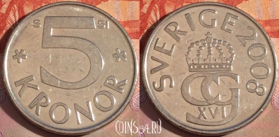 Швеция 5 крон 2008 года, KM# 853a, 124b-061