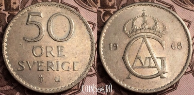 Швеция 50 эре 1968 года, KM# 837, 065-005a