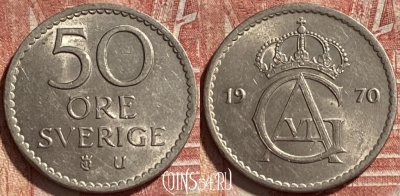Швеция 50 эре 1970 года, KM# 837, 061r-052